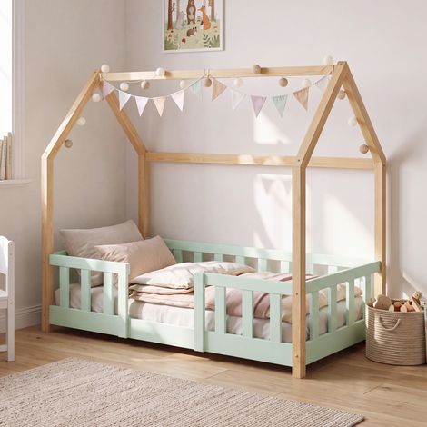 Hausbett Sisimiut mit Rausfallschutz 70x140 cm Mintgrün/Natur [en.casa] (1/5)