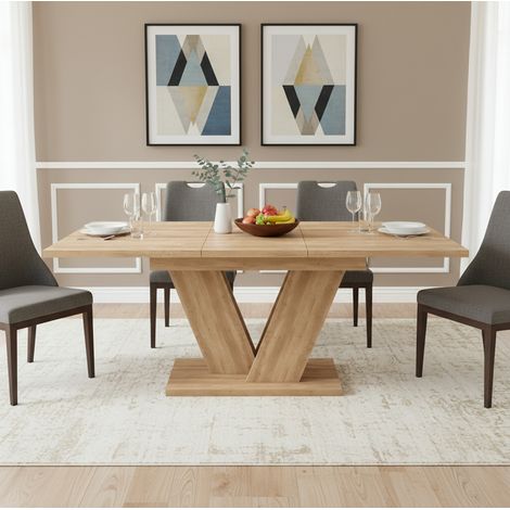 Table à manger extensible en MDF 140/180 x 80 cm, coloris chêne, rectangulaire, 4-8 personnes (1/5)