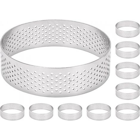 Molde para tarta mousse, apto para quiches de frutas, de acero inoxidable con anillo perforado, molde para hornear de 7 cm, 10 unidades por paquete. (1/4)