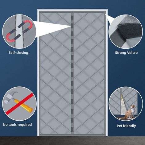 Cortina magnética aislante para puerta，Varios tamaños disponibles，Resistente al viento，Resistente al frío，Apta para mascotas，80 x 210 cm (1/5)