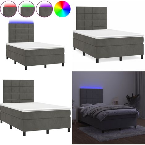 Sommier à lattes de lit avec matelas LED gris foncé 120x190 cm - Lit Plateforme - Lit Capitonné - Lit Design - Lit Velours - Tête De Lit Ajustable - Home & Living (1/5)