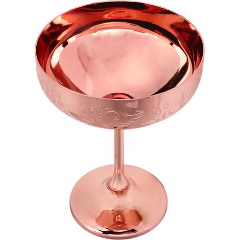 Verre à champagne en métal, gobelet en acier inoxydable 304, gravé, pour bar ou fête, verre à vin rouge, coupe décorative à motif floral, plaqué cuivre (1/5)