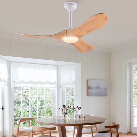 Ventilatore da soffitto con luce 42 pollici, telecomando, 6 velocità, timer, legno massello, naturale bianco (1/5)