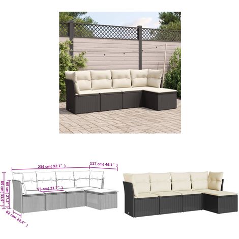 5-tlg. Garten-Sofagarnitur mit Kissen Schwarz Poly Rattan - Gartenmöbel Set - PE-Rattan Möbel - Outdoor Sofa - Lounge Garnitur - Esstischgarnitur - Home & Living (1/3)