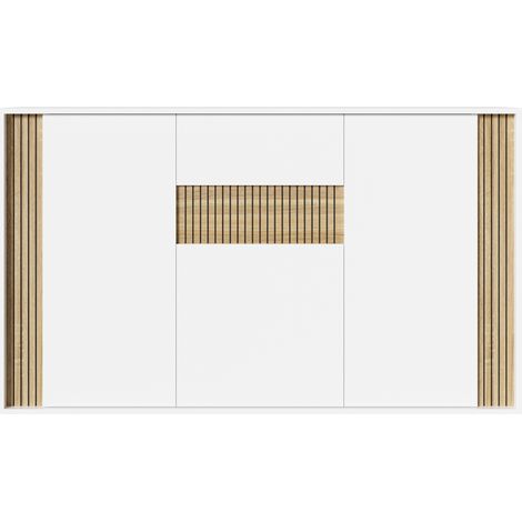 Buffet Meuble de Rangement avec LED 3 Portes et 1 Tiroir Blanc et Bois Naturel 140x40x82 cm (1/5)