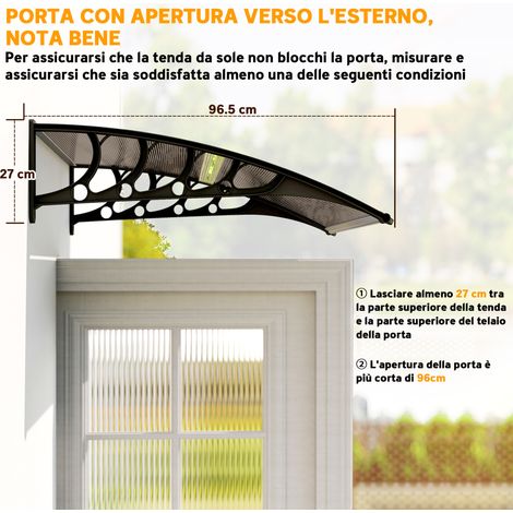 Abri de porte/fenêtre en polycarbonate marron, 103x96.5x27cm, kit de fixation fourni.
