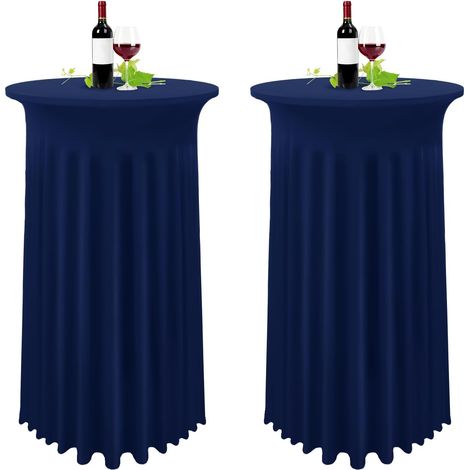 Ensemble de deux nappes hautes bleu foncé, adaptées aux tables hautes, mesurant 80 x 110 cm  nappe à volants bleu marine. (1/4)