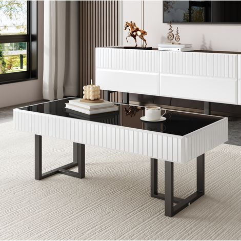 Couchtisch aus MDF und Spanplatte Schwarz-Weiß 110 cm mit schwarzer Hochglanz-Tischplatte (1/5)