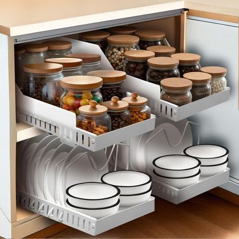 Simply Maison - Tiroir coulissant cuisine x1- Profondeur XL 52cm - Idéal caisson 60cm -100% Gain de place - Antichute - Extensible (1/4)
