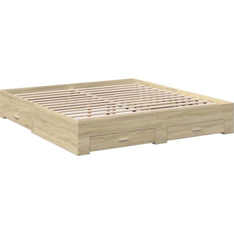 Cama con cajones madera ingeniería roble Sonoma 180x200 cm vidaXL