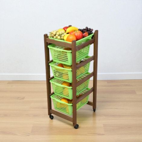 Carrello portafrutta JOLLY con cesti in plastica verdi e legno Noce. (1/2)