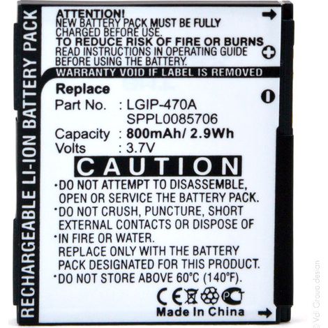 NX - Batterie téléphone, smartphone, GSM pour LG 3.7V 800mAh - LGIP-470ASBPL0085702SPP