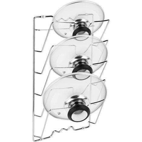Support de couvercle vertical argenté, support de rangement mural ou de porte, finition chromée, appareil de cuisine pratique, peut contenir jusqu'à 5 couvercles, les garde accessibles en un seul endr (1/5)