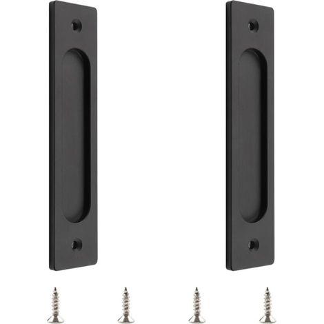 [JAMAIS UTILISÉ]Lot de 2 poignées de porte coulissante rectangulaires encastrées en alliage d'aluminium avec vis de montage pour porte coulissante Noir