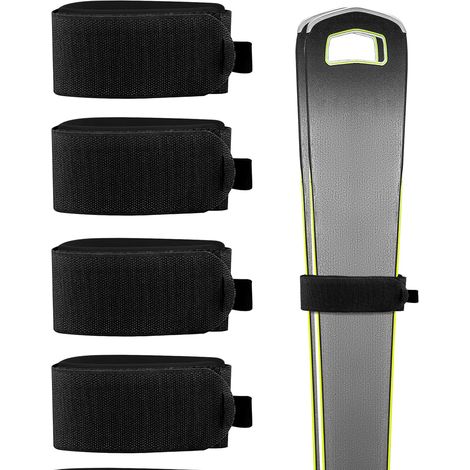 Lot de 4 Sangles de Fixation pour Skis – Bandes de Transport réglables avec Coussinets de Protection antidérapants pour Le Transport de Skis/Snowboards/bâtons Rembourrage EVA (Noir) (1/5)