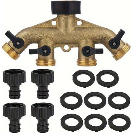 Répartiteur de robinet de jardin 4 voies en laiton, diviseur d'irrigation multitâche avec adaptateur, filetage européen 3/4" (1/5)
