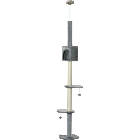 Griffoir arbre chat plafond, grand jeu félin, ballons suspendus, grotte, poteaux sisal, plateformes, gris clair, 255 cm (1/5)