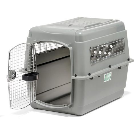 1 - Caisse De Transport Pour Chien - Caisse De Transport Pour Chat - Norme IATA - Résine Robuste Avec Ventilation Et Porte Sécurisée 4 Points - Voyage Aérien - Gris - 76x53x58cm