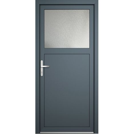 Meeth – Porte de service PVC ouvrant vers l’extérieur – Isolation thermique Ud 1,4 W/m²K – Largeur 88cm – Hauteur 200cm – Vitrage ornemental opaque (1/4)