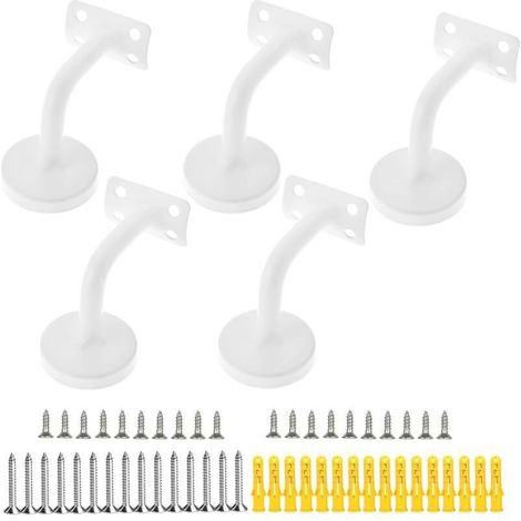 Support de Main Courante,5PCS Acier Inoxydable Supports de Rampe Main Courante Supports Muraux,Utilisé pour le Support d'escalier de Main Courante d'escalier (Blanc) (1/4)