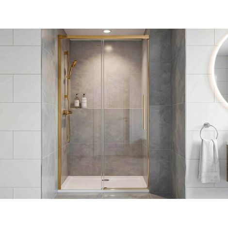 Porte de douche LUXOR GOLD MATT 1400mm, verre clair (1/4)