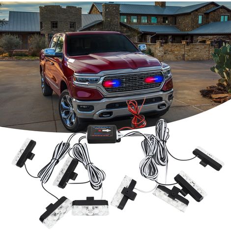 Blinkendes Autogrilllicht, 8-in-1-Warnlicht (eins bis acht), 83 lange LED-Lichtleiste, ferngesteuertes Stroboskoplicht (rot und blau) (mit eingebauter Batterie). (1/5)