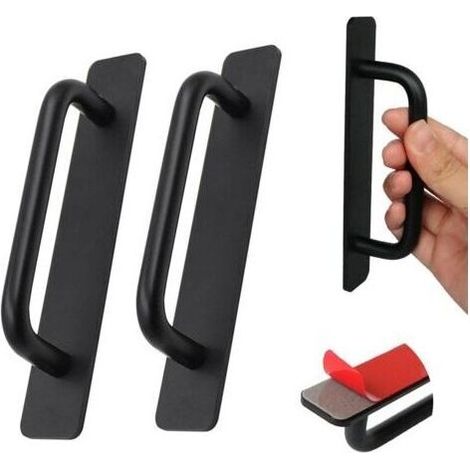 Lot de 2 poignées de meubles autocollantes, poignées d'armoire noires, sans perçage, poignées de porte de grange (180 mm) (1/4)