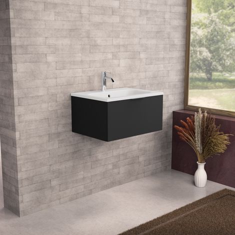Inda - Meuble de salle de bain L.60 avec vasque mate / Noir mat 1 (1/5)