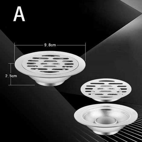 (10cm-A)With Grid Grate Cover Shower Floor Drain Stainless Steel Backflow Preventer Sink Strainer Anti-odor Round Drain Filter (1/4)
