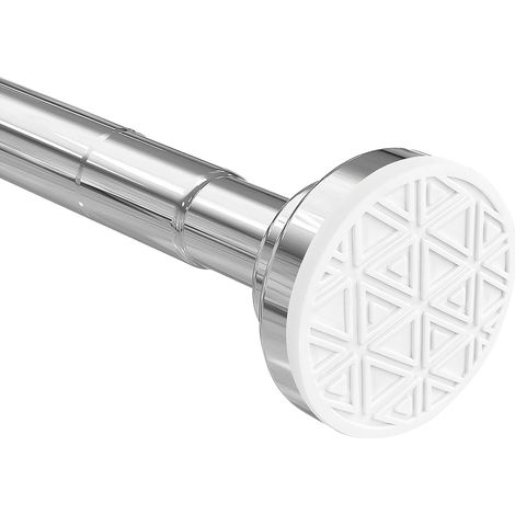 Barre télescopique Tringle de rideau de douche sans perçage en acier inoxydable Tringle extensible par rotation (Argent, 48-200cm) (1/5)