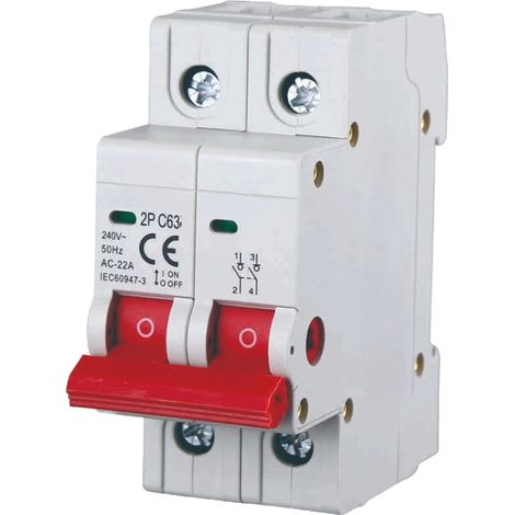 gloca Set 1 Lasttrennschalter 2P 63A 220V DIN-Schienenmontage belegt 2 Module (1/4)