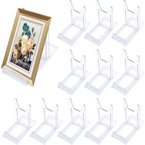 Sollbry 12 PCS Support de Présentation en Acrylique Transparent, Chevalets en Plastique Présentoirs Réglable, Supports de Cartes, Mini Chevalets et Support Assiette Porte Assiette Support Cadre Photo (1/5)