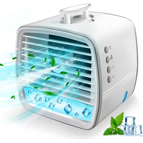 Portable Air Cooler 4-In-1 Mobile Air Conditioner, Air Cooling Fan and Humidifier, 7 Colors LED Night Lights with 3 Fan Speeds Personal Evaporative Coolers, USB Mini Air Conditioning for Home Office (1/5)