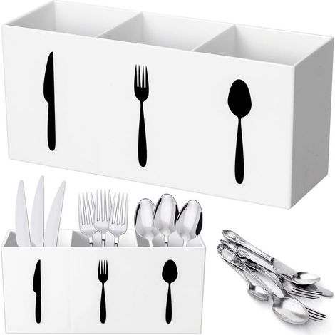 Organisateur de couverts, boîte de rangement, porte-couverts, porte-fourchettes, porte-couverts de comptoir (blanc, taille moyenne) (1/3)