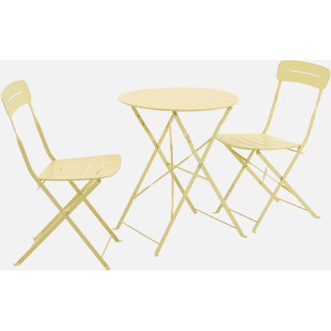 Set tavolo da giardino bistrot pieghevole rotondo in acciaio, 2 sedie