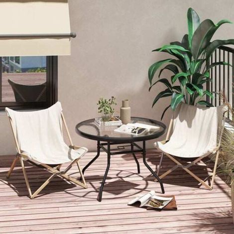 Coin ombragé sur balcon ou patio : table bistrot extérieure avec trou de parasol, plateau en verre trempé (1/5)