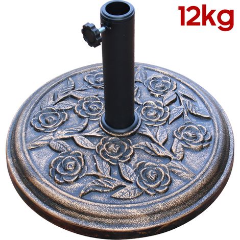 Greenbay 12kg Cement Concrete Round Parasol Base Umbrella Stand Weights Garden Outdoor Accessories Rose Pattern Cast Iron Effect