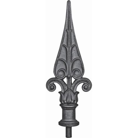 Pointe de lance sophistiquée - Hauteur 240mm largeur 90mm base ronde pleine Ø40mm - Fonte avec tige en acier - À souder - DECO FER FORGE (1/2)