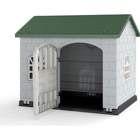 Niche pour chien ou autre animal 75 x 58 x 65 cm avec porte verrouillable 3 fenêtres ambiance cosy en PP vert