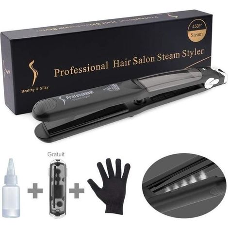 Lisseur Cheveux Vapeur Fer à Lisser/Boucler Professionnel Plaque en Céramique -Avec Ecran LCD 6 Températures Réglables Pour Tous Typ-Ywey