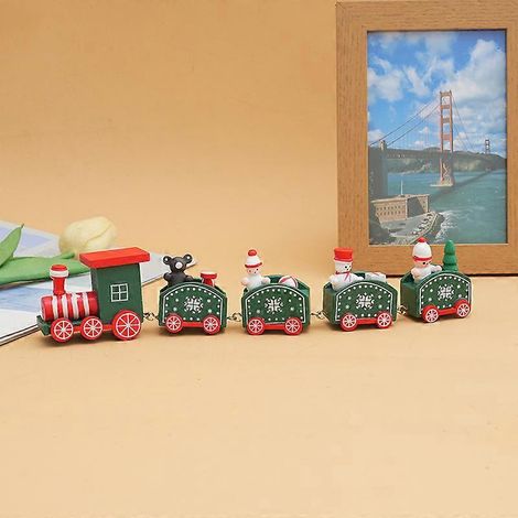 Train de Noël avec quatre wagons en bois - Train décoratif de Noël - Décoration de table de Noël, Train en bois, 26,8 x 7 x 2,7 cm (Bois vert) (1/5)