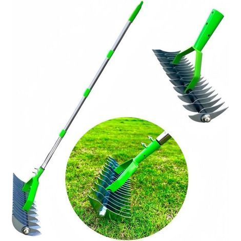 1.7 M Râteau à chaume, râteau de chaume de Large pour Nettoyer l'herbe Morte, Herbe métallique en Acier Efficace avec poignée en Acier Inoxydable, ameublir Le Sol (1/5)