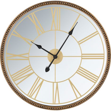 Reloj de pared espejado reflectante números romanos estilo glamuroso dorado Campremy (1/5)