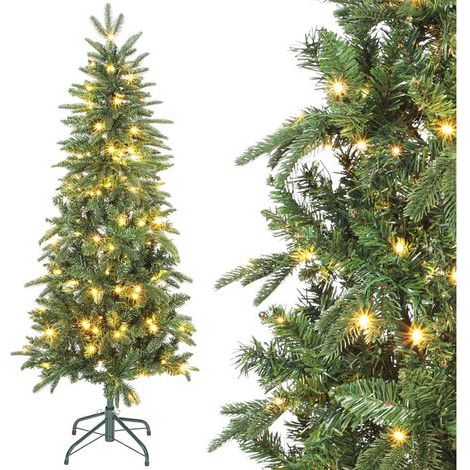 Sapin de Noël artificiel 150 cm, arbre de Noël slim avec 150 lumières 8 modes d'éclairage 431 branches articulées, vert (1/5)