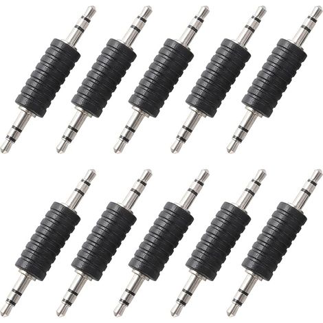10 Pcs Coupleur stéréo mâle vers mâle 3,5 mm, connecteurs Jack Adaptateur TRS 1/8" mâle vers mâle (1/5)