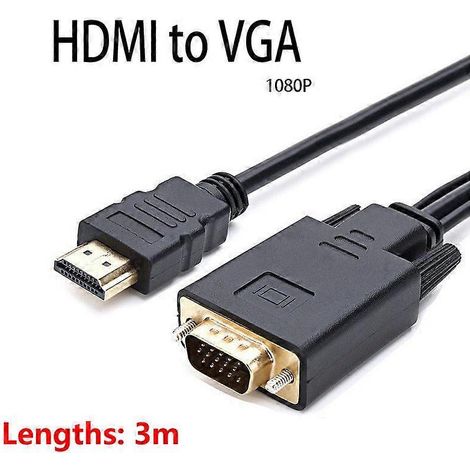Adaptateur HDMI vers VGA compatible 3M, convertisseur haute définition 1080p de 1,8 mètre, adapté aux ordinateurs de bureau, portables, PC, boîtiers TV et moniteurs. (1/5)