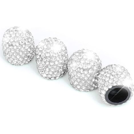 4 PCS Bouchons De Valve De Pneu, Diamant Cache-Poussière De Valve, Capuchons De Poussière De Voiture, Cristal Strass Voiture Pneu Valve Tige Capuchons, Voiture Accessoire Attrayant (Blanc) (1/5)