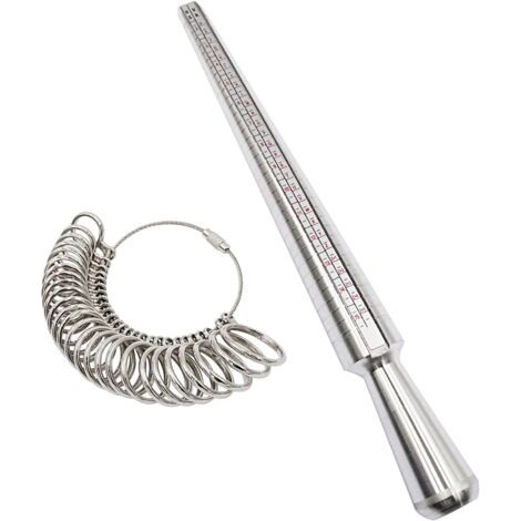 Outil de mesure en acier à mandrin et anneaux pour définir la taille de bague qui convient à un doigt - Pour homme et femme (1/5)