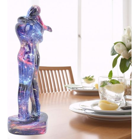 Figura romántica de huellas de una pareja, hecha de resina, exquisita y elegante, para escritorio, color azul. (1/5)