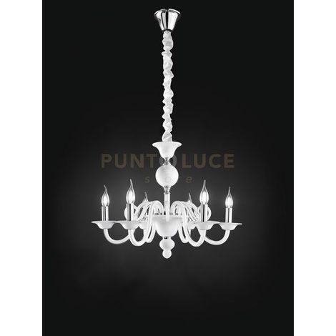 BOUGIE Sospensione 6 luci in metallo e vetro bianco soffiato attacco E14 d.68cm